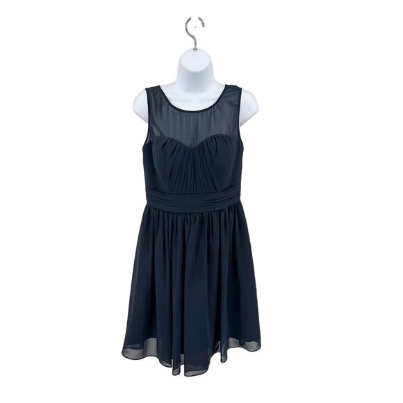 JJ's House Dark Navy Knee-Length Chiffon Bridesmaid Dress Womens 8 Fit & Flare - Picture 4 of 9